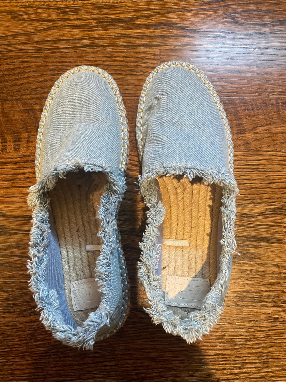 Zara Light Blue Frayed Espadrille Flats